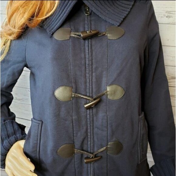 Tommy Hilfiger Womens Navy Toggle Jacket large folded collar Sz Med fall winter - Picture 7 of 10